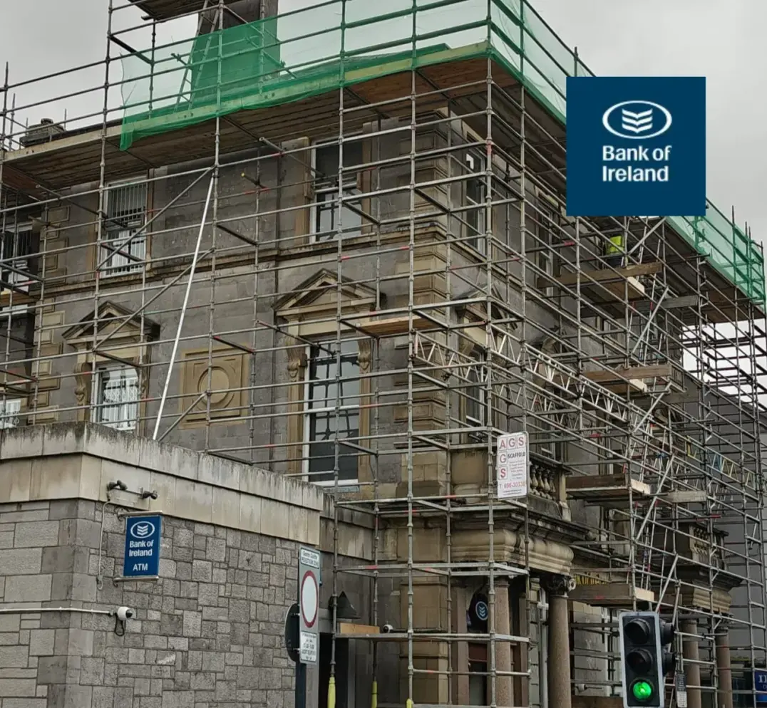 Bank of Ireland branch — roof repair, scaffolded access